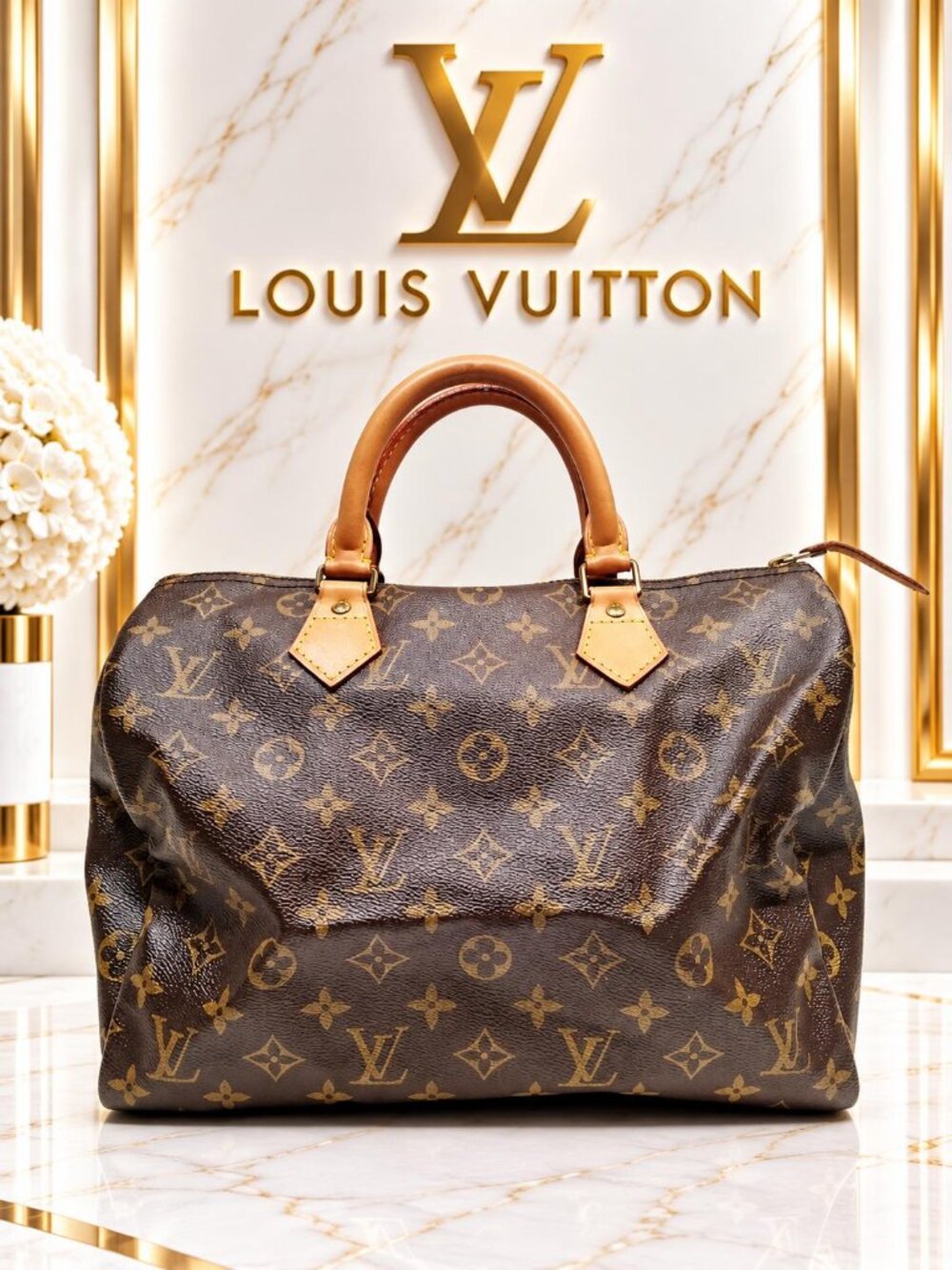 Authentic Louis Vuitton Speedy 30 Monogram Canvas Brown Top Handle Satchel Bag